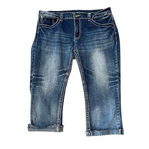 Womens Size 34 Cropped Blue Jeans Denim Crop Stretch Embroidered Shyanne